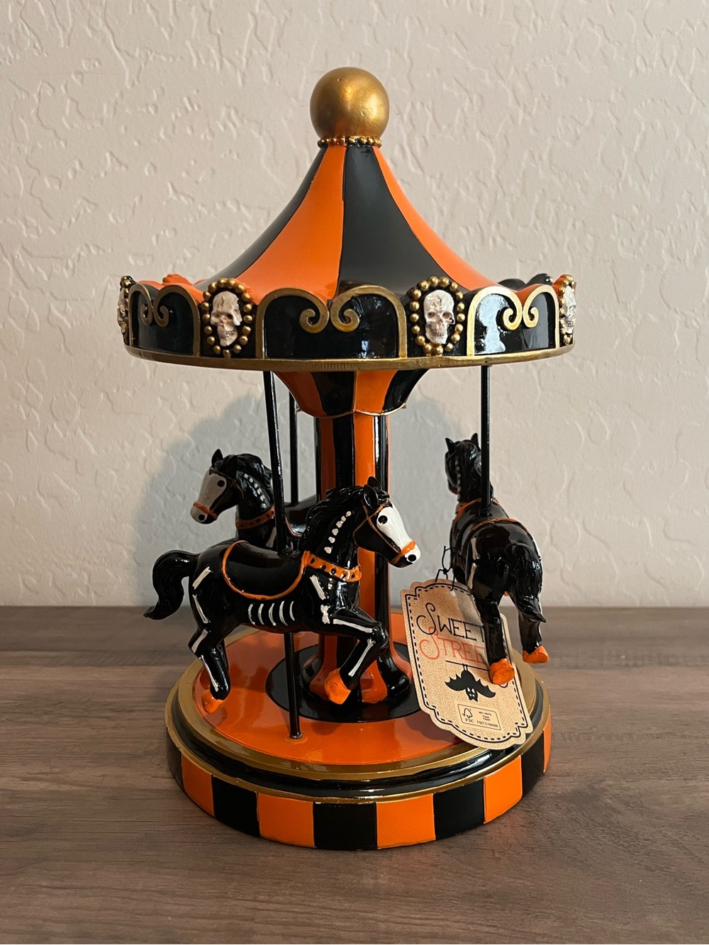 Spooky Halloween Carousel Skeleton Horses Resin Halloween Decor -Sweet Street